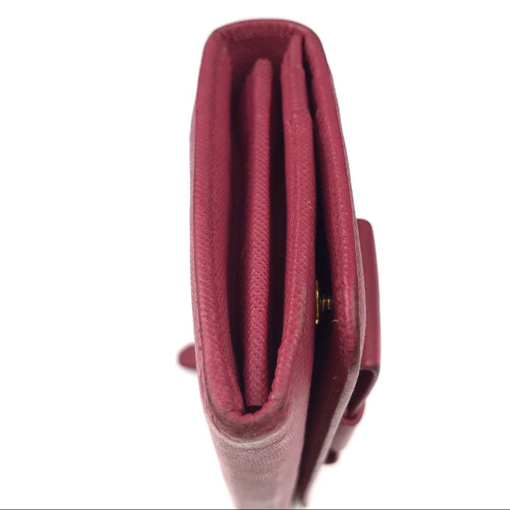 PRADA Wallet Fiocco Bow Peonia Pink Saffiano Lux Leather Gold Hardware - Picture 12 of 14